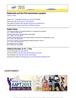 Radiometry and the Friis Transmission Equation Joseph A