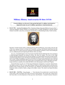 Military History Anniversaries 01 Thru 14 Feb