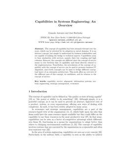 Capabilities in Systems Engineering: an Overview