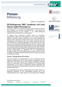 S2-Verlängerung: RMV, Landkreise Und Landhessen Stoßen