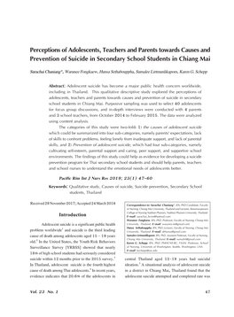 Perceptions of Adolescents, Teachers and Parents Towards Causes And