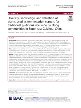 Diversity, Knowledge, and Valuation of Plants Used As Fermentation Starters