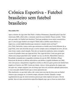 Crônica Esportiva - Futebol Brasileiro Sem Futebol Brasileiro