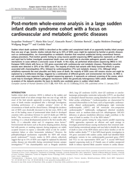 Post-Mortem Whole-Exome Analysis in a Large Sudden Infant Death Syndrome Cohort with a Focus on Cardiovascular and Metabolic Genetic Diseases