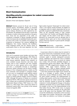 Identifing Priority Ecoregions for Rodent Conservation at the Genus Level