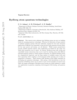 Rydberg Atom Quantum Technologies