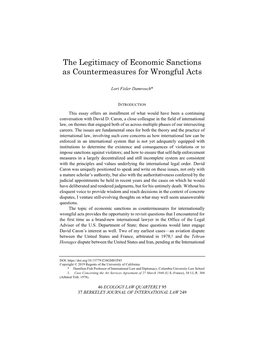 The Legitimacy of Economic Sanctions As Countermeasures for Wrongful Acts