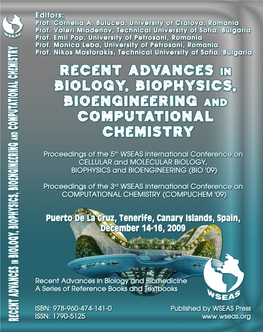 RECENT ADVANCES in BIOLOGY, BIOPHYSICS, BIOENGINEERING and COMPUTATIONAL CHEMISTRY