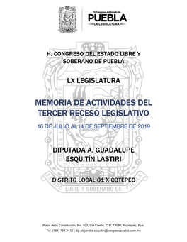 Memoria De Actividades Del Tercer Receso Legislativo