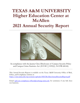 Texas A&M University Higher Education Center at Mcallen Annual Security Report