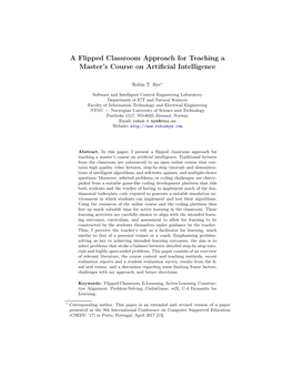 A Flipped Classroom Approach for Teaching a Master's Course on Artificial Intelligence