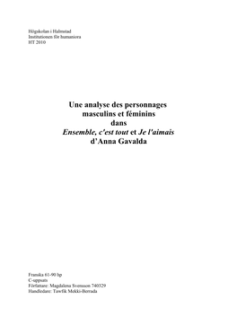 Mémoire Sur Les Romans Je L'amais Et Ensemble, C'est Tout, Écrit Par Anna