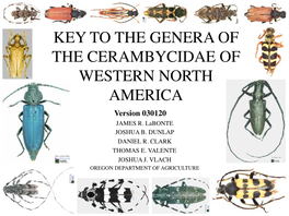 Key to the Genera of Cerambycidae of Western North America