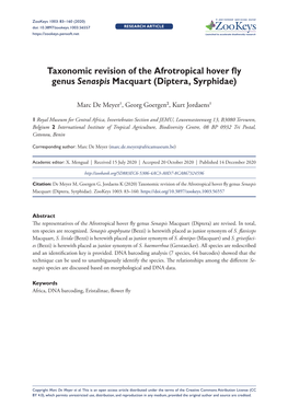 Taxonomic Revision of the Afrotropical Hover Fly Genus Senaspis Macquart (Diptera, Syrphidae)