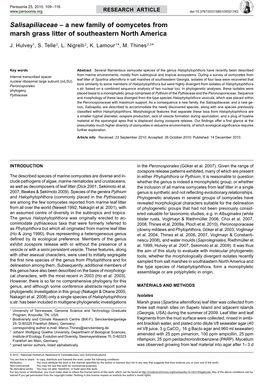 Salisapiliaceae&lt;/I&gt; ÂŒ a New Family of Oomycetes from Marsh Grass Litter