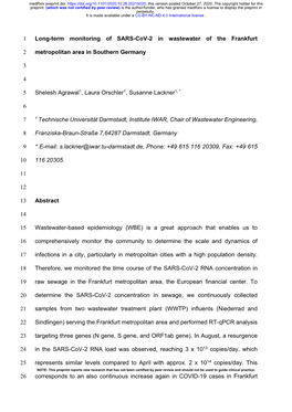 Long-Term Monitoring of SARS-Cov-2 in Wastewater of the Frankfurt