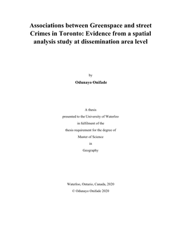 Associations Between Greenspace and Street Crimes in Toronto: Evidence from a Spatial Analysis Study at Dissemination Area Level