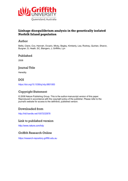 LD ANALYSIS of Inos Snps in an ISOLATED NORFOLK ISLAND