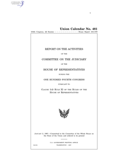 Union Calendar No. 481 104Th Congress, 2D Session – – – – – – – – – – – – House Report 104–879