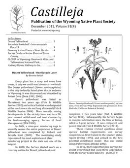 Castilleja Publication of the Wyoming Native Plant Society December 2012, Volume 31(4) Posted at Castilleja Linariifolia