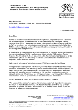 Letter from the Minister for Environment