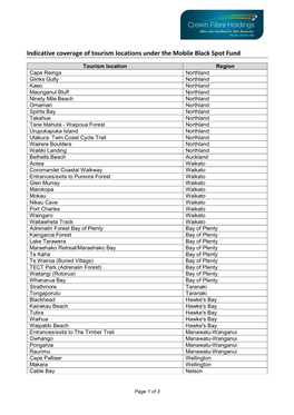 Indicative Coverage of Tourism Locations Under the Mobile Black Spot Fund