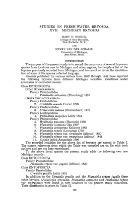 Studies on Fresh-Water Byrozoa. XVII, Michigan Bryozoa