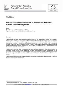 The Situation of the Inhabitants of Rhodes and Kos with a Turkish Cultural Background