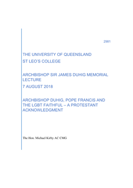 Archbishop Sir James Duhig Memorial Lecture 7 August 2018