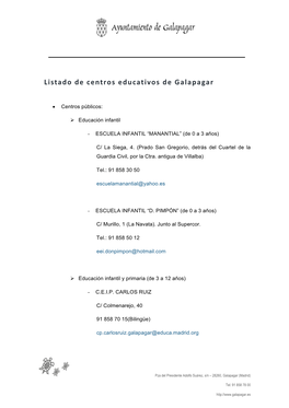 Listado De Centros Educativos De Galapagar