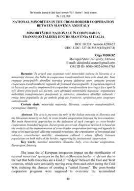 National Minorities in the Cross-Border Cooperation Between Slovenia and Italy