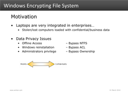 NTFS • Windows Reinstallation – Bypass ACL • Administrators Privilege – Bypass Ownership