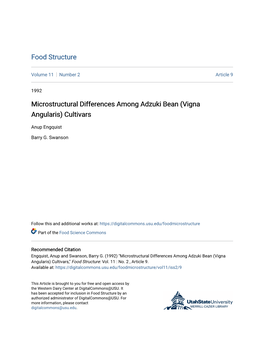 Microstructural Differences Among Adzuki Bean (Vigna Angularis) Cultivars