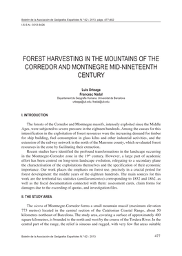 Forest Harvesting in the Mountains of the Corredor and Montnegre Mid-Nineteenth Century