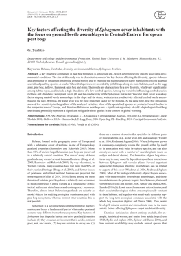 Key Factors Affecting the Diversity of Sphagnum Cover Inhabitants with the Focus on Ground Beetle Assemblages in Central-Eastern European Peat Bogs