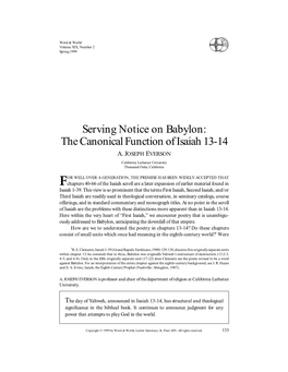 The Canonical Function of Isaiah 13-14 A