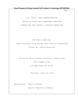 Food Produced Using Animal Cell Culture Technology (07/12/2018) Page 1