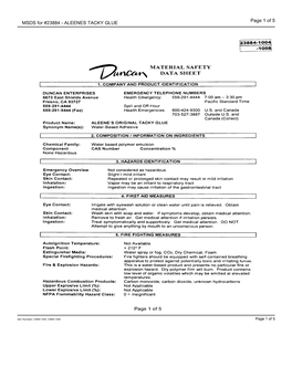 Page 1 of 5 MSDS for #23884 - ALEENES TACKY GLUE Page 2 of 5