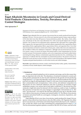 Ergot Alkaloids Mycotoxins in Cereals and Cereal-Derived Food Products: Characteristics, Toxicity, Prevalence, and Control Strategies
