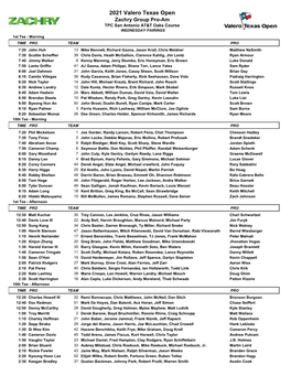 2021 Zachry Group Pro-Am Pairings