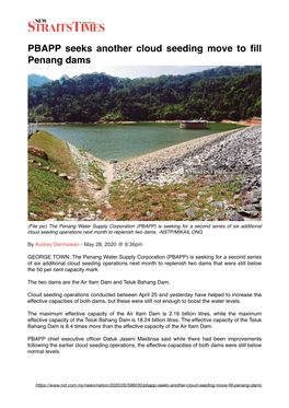 PBAPP Seeks Another Cloud Seeding Move to Fill Penang Dams