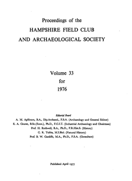 Proceedings of the HAMPSHIRE FIELD CLUB and ARCHAEOLOGICAL SOCIETY