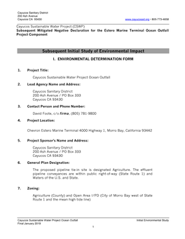 Subsequent Initial Study of Environmental Impact