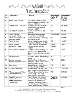 S Ward – 61 Open Spaces