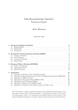 The Econometric Society European Region Aide Mémoire