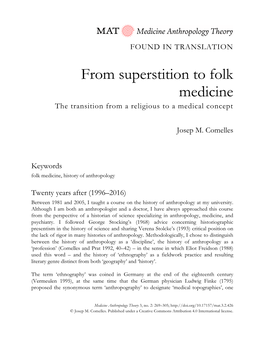 From Superstition to Folk Medicine the Transition from a Religious to a Medical Concept