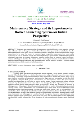 Maintenance Strategy and Its Importance in Rocket Launching System-An Indian Prospective