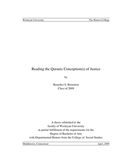 Reading the Quranic Conception(S) of Justice