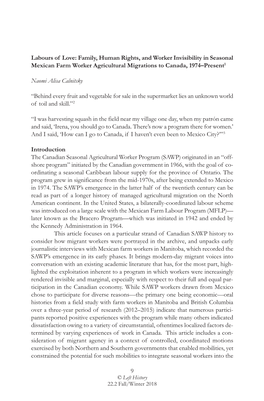 Family, Human Rights, and Worker Invisibility in Seasonal Mexican Farm Worker Agricultural Migrations to Canada, 1974–Present1