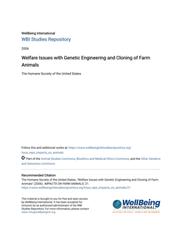 Welfare Issues with Genetic Engineering and Cloning of Farm Animals